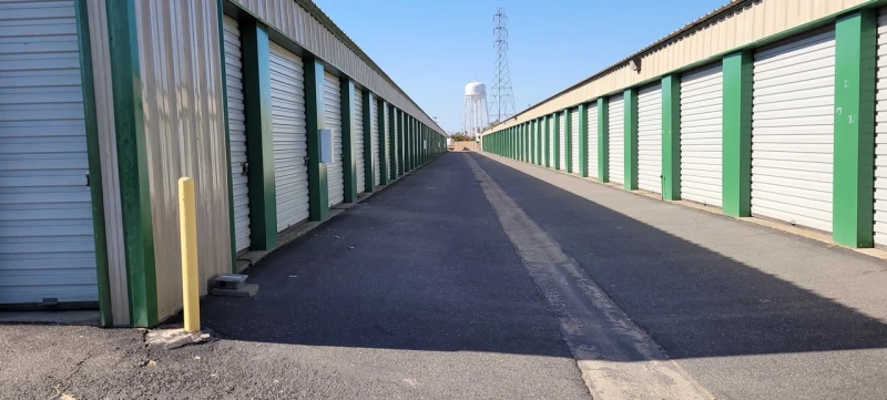 up close photo of the driveway in between buildings at Purely Storage in Atwater